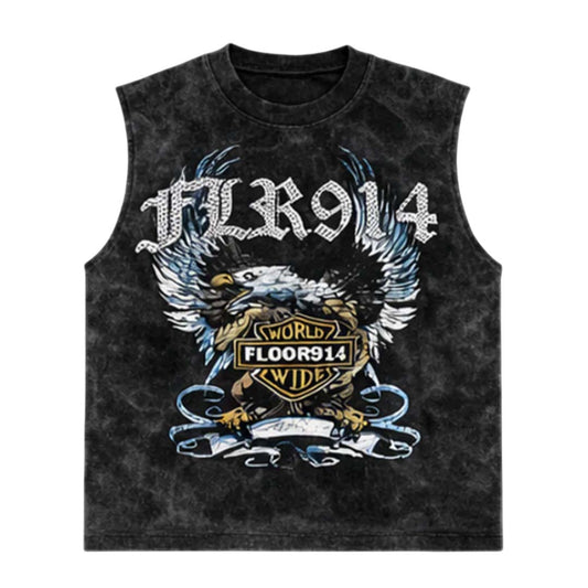 Floor 914 Skystriker Sleeveless Faded Black Blue Tee