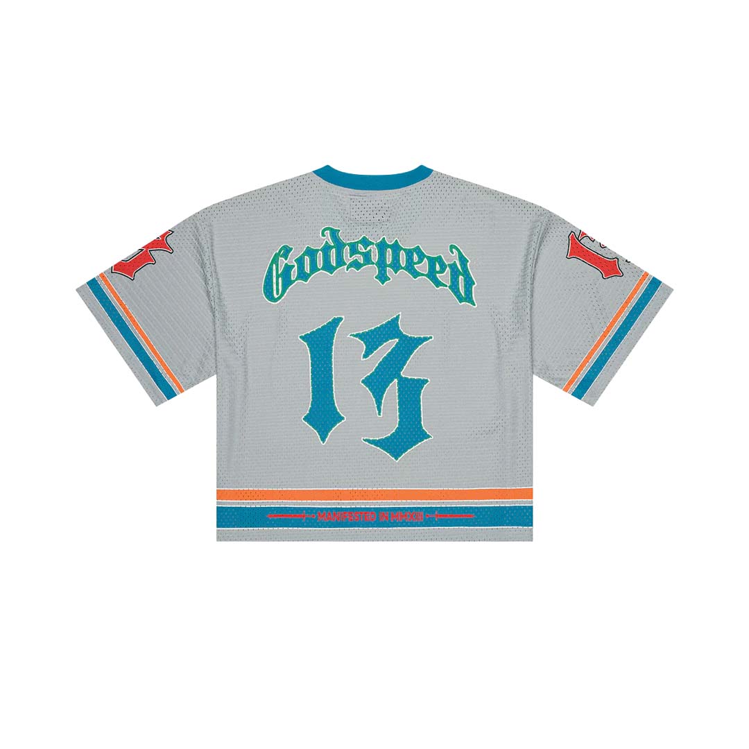 Godspeed First Down Jersey Grey Blue Orange