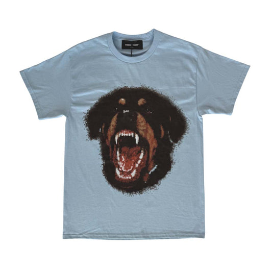 Homme Femme Digital Rottweiler Beware of Dog Light Blue Tee