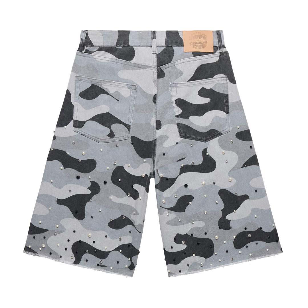 Homme Femme Gemstone Snow Camo Denim Shorts