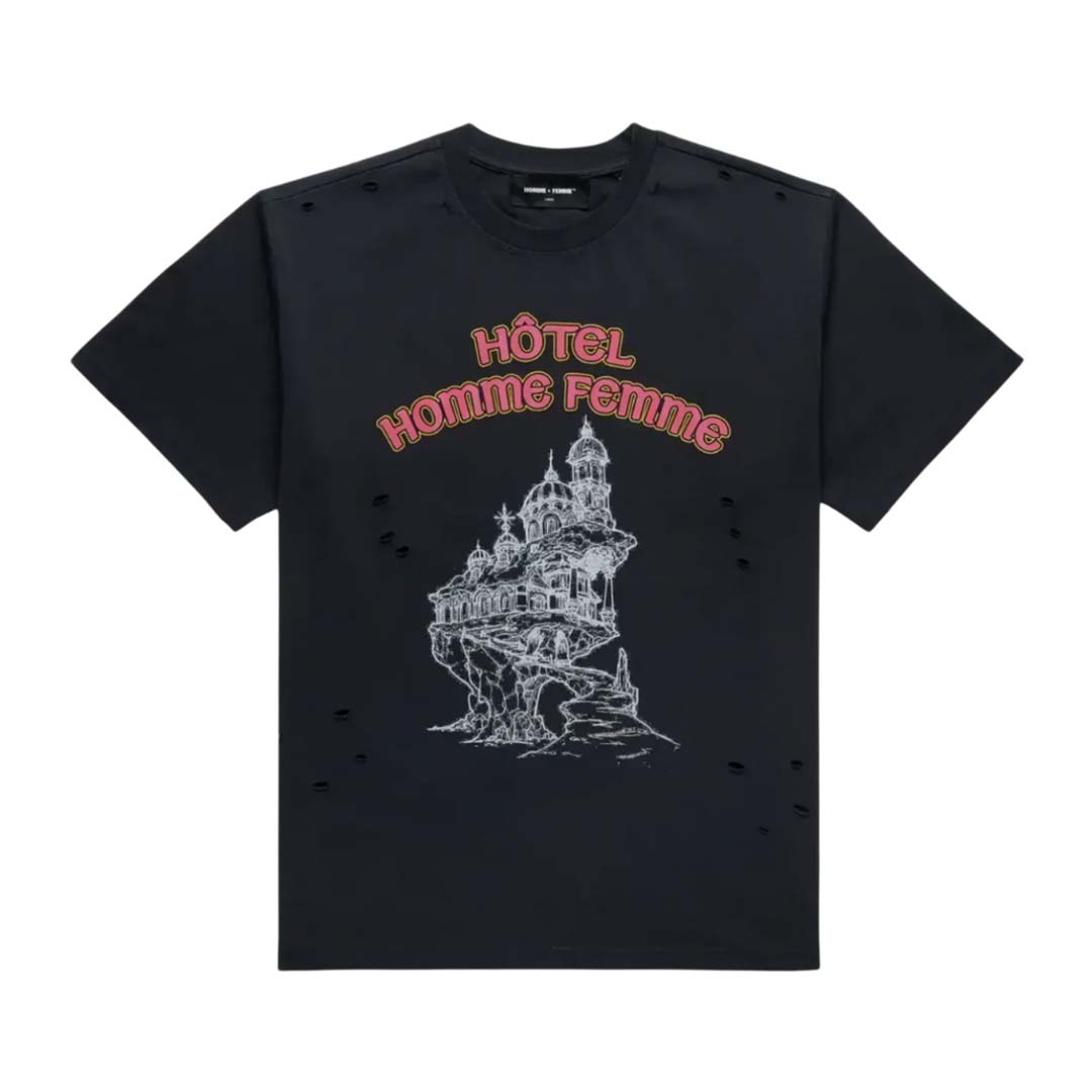 Homme Femme Grand Hotel Black Distressed Tee