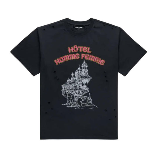 Homme Femme Grand Hotel Black Distressed Tee