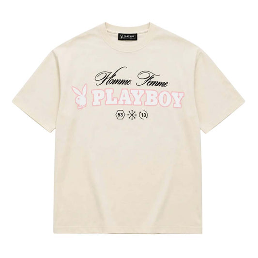 Homme Femme Playboy Spell Out Cream Pink Tee