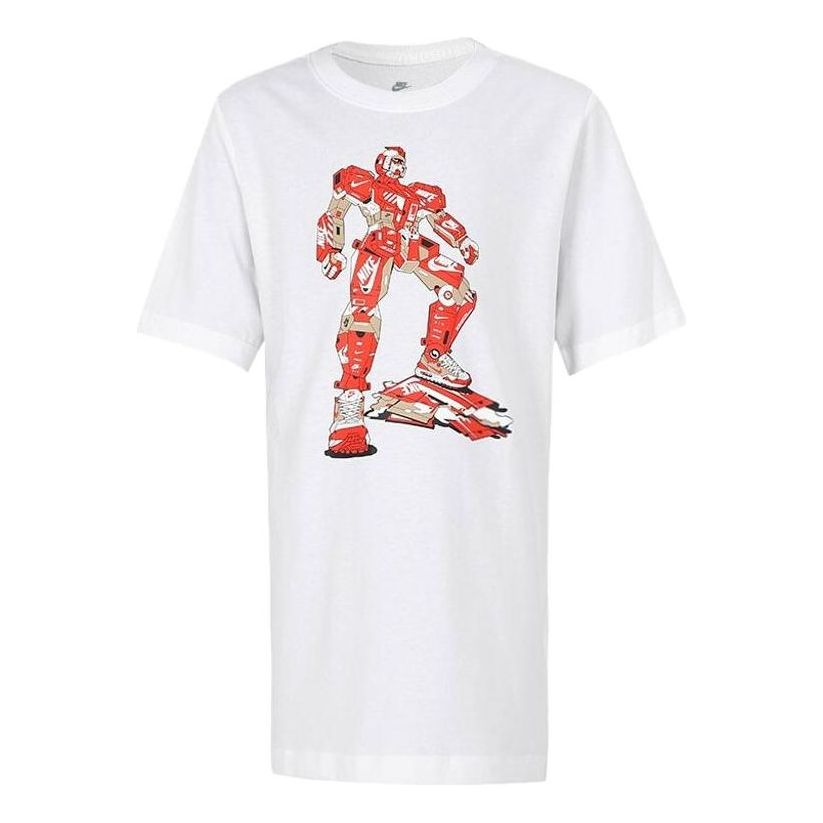 (GS) Nike Pattern Printing Sports Round Neck Pullover Short Sleeve Boy White T-Shirt DJ6689-100