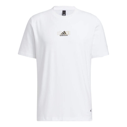 adidas Solid Color Logo Breathable Round Neck Short Sleeve White HS4385