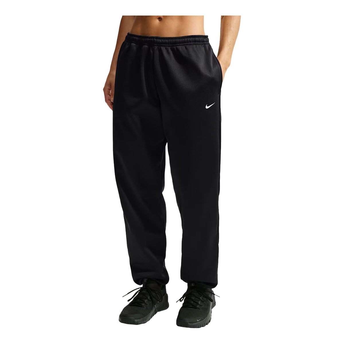 (WMNS) Nike Studio Fleece Sport Therma-FIT Mid-Rise Pants 'Black White' IO0437-010