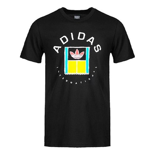 adidas originals Oncourt Tee Funny Printing Logo Sports Round Neck Short Sleeve Black DT8110
