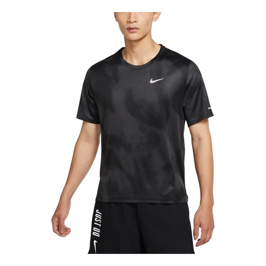 Men's Nike Training Quick Dry Breathable Printing Round Neck Short Sleeve Black T-Shirt DD5320-045