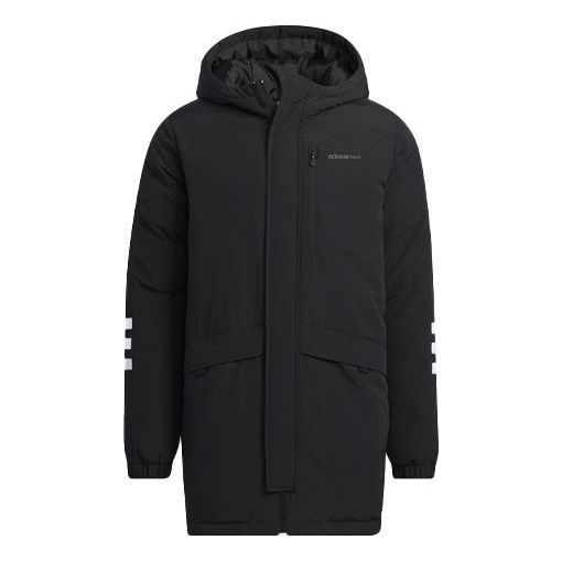 adidas mid-length Sports hooded Zipper Down Jacket Black H45235