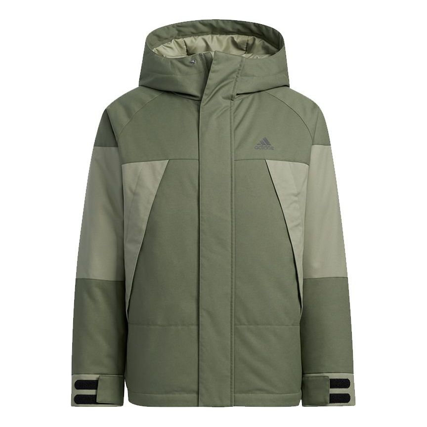 Men's adidas Cb Bos Logo Jkt Outdoor Colorblock Sports With Down Feather Military Green Jacket H23090