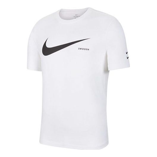 Nike Swoosh Logo Printing Knit Round Neck Short Sleeve White DB5858-100