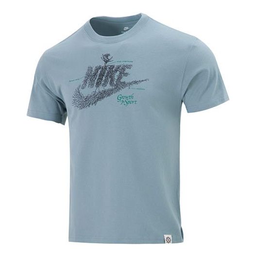 Men's Nike Sportswear Plant Flowers Logo Printing Sports Round Neck Short Sleeve Gray Blue T-Shirt DN5135-041