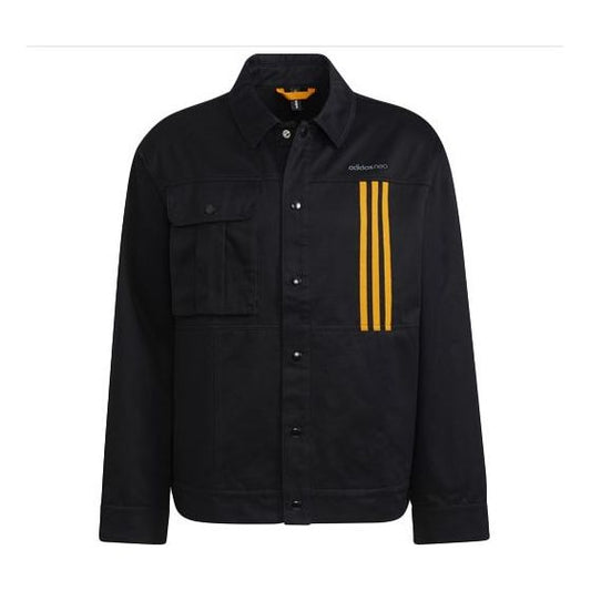 adidas neo Casual Logo Printing lapel Long Sleeves Jacket Black HG9049