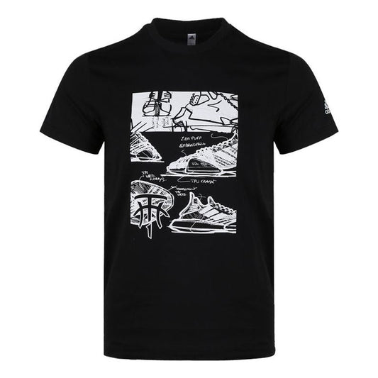 adidas Tmac Millennium Funny Shoe Pattern Round Neck Short Sleeve Black DU6721