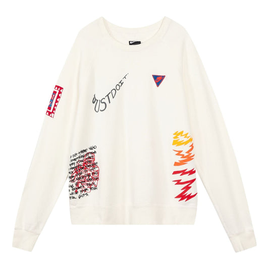 Nike Sportswear NSW Reflective Graffiti Printing Round Neck Pullover White CJ5056-133