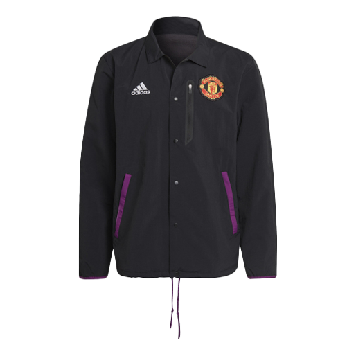 adidas Mufc Trv Coach Logo Zipper lapel Soccer/Football Jacket Black GR3911