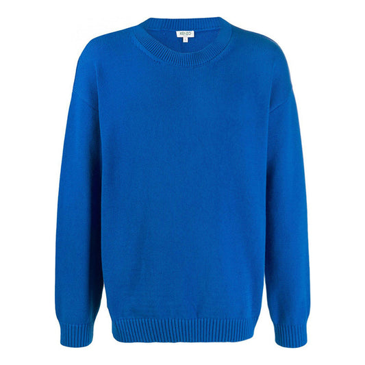 Men's KENZO Solid Color Round Neck Long Sleeves Pullover Blue F965PU2043BA-70