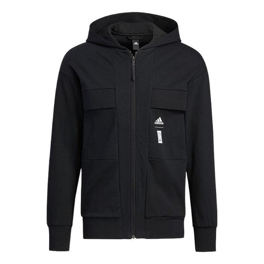 adidas WJ PO JKT Solid Color Knit Hooded Jacket Black HE5132