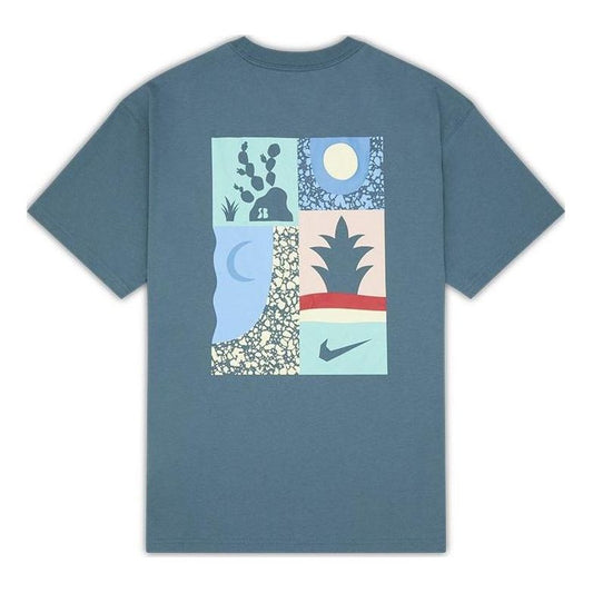 Men's Nike Loose Alphabet Logo Geometry Pattern Printing Sports Short Sleeve Gray Green T-Shirt DQ1859-058