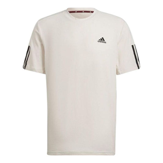adidas Logo Printing Solid Color Stripe Casual Short Sleeve White HD4324