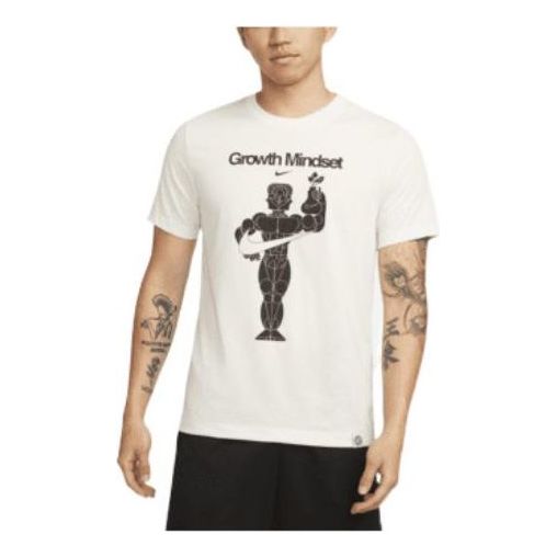 Nike Dri-FIT Character Alphabet Pattern Printing Training Sports Quick Dry Breathable Short Sleeve White DM6274-030