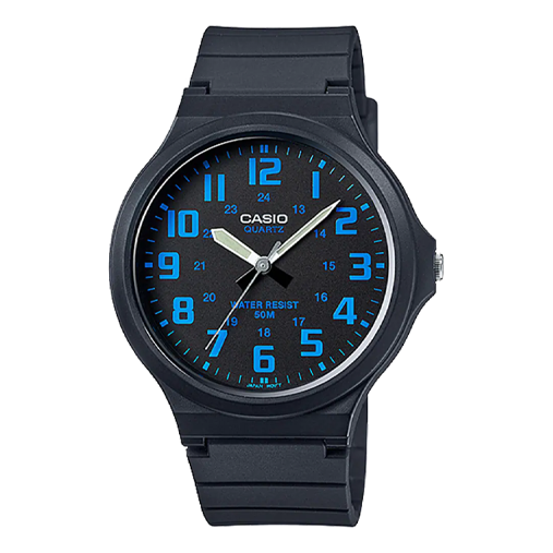 Men's CASIO Quartz Resin Strap Watch Case Black Dial 50m Waterproof 48*43.6*10.3mm Black Analog Mens MW240-2BV