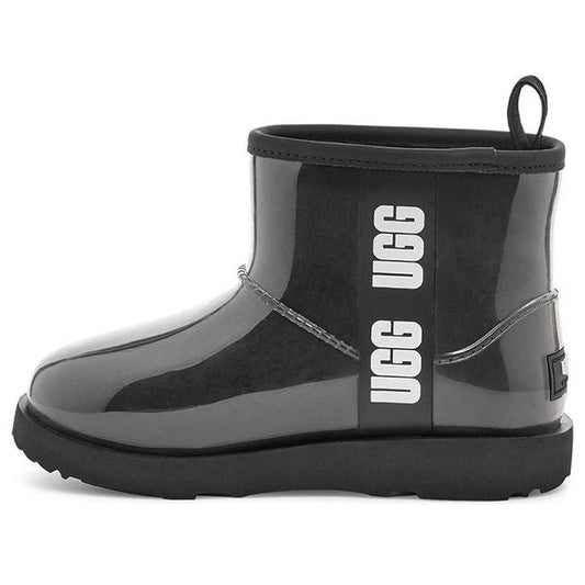 UGG Classic Clear Mini II Large LOGO Fleece Lined Big Boys Black 1112386K-BLK
