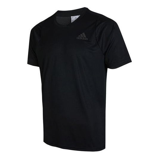 adidas Solid Color Logo Printing Sports Round Neck Short Sleeve Black HC0409