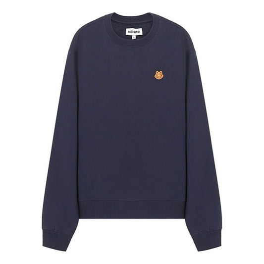 Men's KENZO SS21 Embroidered Round Neck Long Sleeves Navy Blue FB55SW0034ML-76