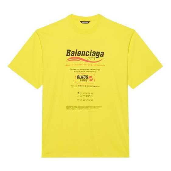 Men's Balenciaga Dry Cleaning Boxy Logo Printing Loose Short Sleeve Yellow 651795TKVF87175