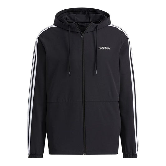 Men's adidas neo Ce 3s Wndbrk Casual Sports Stripe Hooded Jacket Black H14196