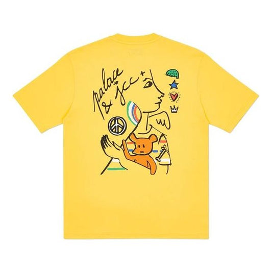 Men's PALACE JCDC2 T-Shirt Back Printing Short Sleeve Yellow PAL-SS20-043