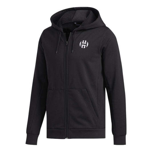 Men's adidas Logo Printing Sports Basketball Hooded Zipper Jacket Black DX6795
