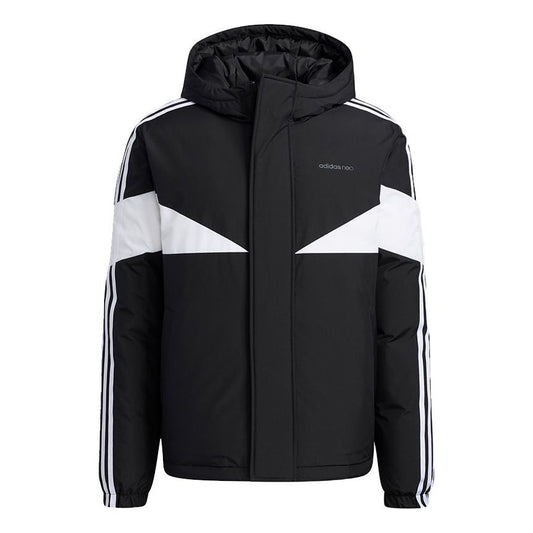 adidas neo M Cb Down Puff Colorblock Stripe Sports hooded With Down Feather Jacket Black H45243