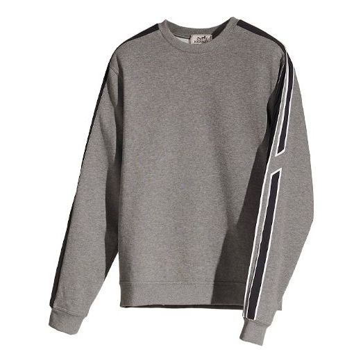Men's HERMES FW21 Shoulder Stripe Splicing Long Sleeves Round Neck Sports Gray H167515HA76
