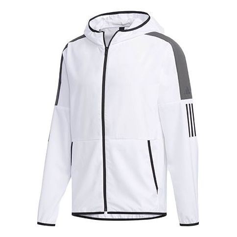 adidas Casual Sports Contrasting Colors hooded Woven Jacket White DV0941