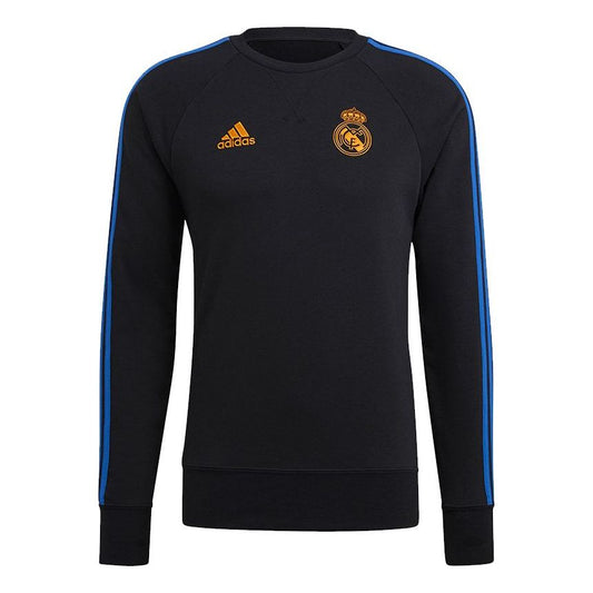 Men's adidas Real Swt Top Woven Real Madrid Team Logo Soccer/Football Round Neck Sports Black GU9706