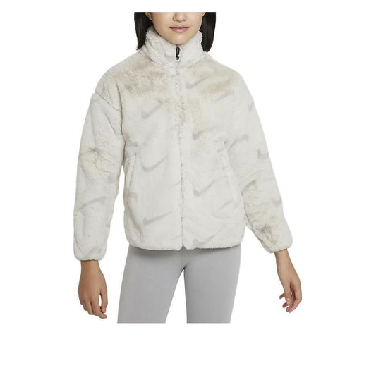 (GS) Nike Sportswear Faux Fur Jacket 'White Grey' DV3252-072