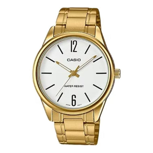 Men's CASIO Fashion Stylish Quartz Steel Strip Waterproof Watch Gold Color Stainless Steel Strap Mens MTP-V005G-7B