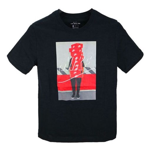 Nike Sportswear Shoe Printing Round Neck Casual Sports Short Sleeve Black BQ0069-010