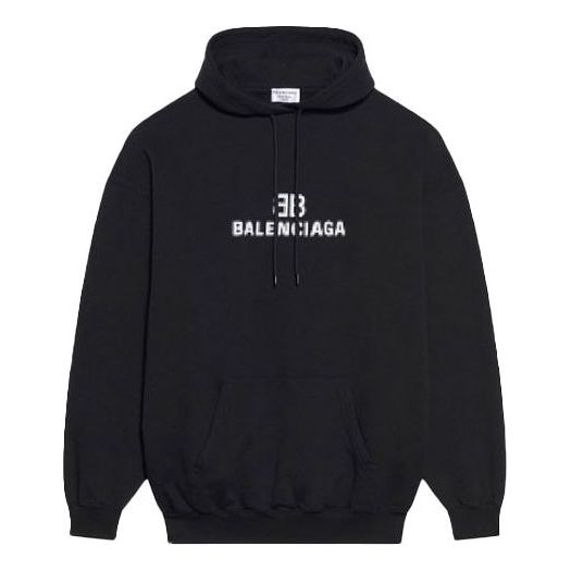 Balenciaga Unisex FW21 Fleece Logo Printing Long Sleeve Hooded Black 600583TKVI81070