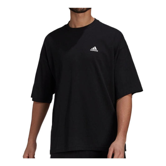 Men's adidas Tee Logo Breathable Solid Color Casual Sports Short Sleeve Black T-Shirt H61130