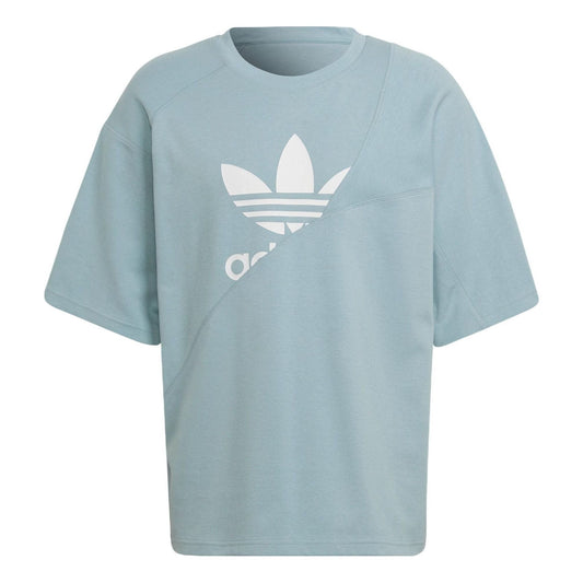 adidas originals Sports Large Logo Solid Color Splicing Short Sleeve Gray Green HC4509