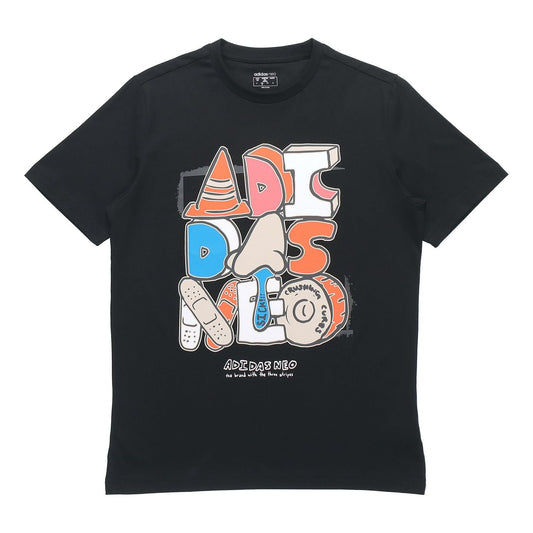adidas neo M Ssfv5 Tee1 Funny Cartoon Printing Logo Sports Round Neck Short Sleeve Black GP4867