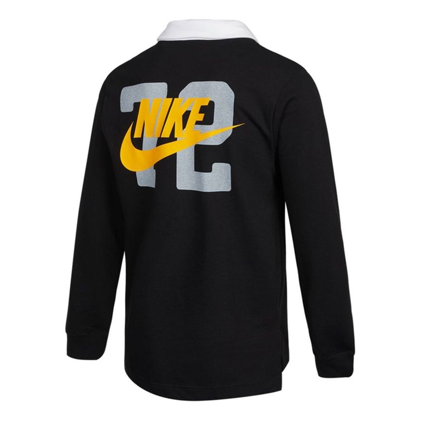 Men's Nike Sportswear Rugby Sports Printing Knit Long Sleeves Autumn Black Polo Shirt DD6180-010