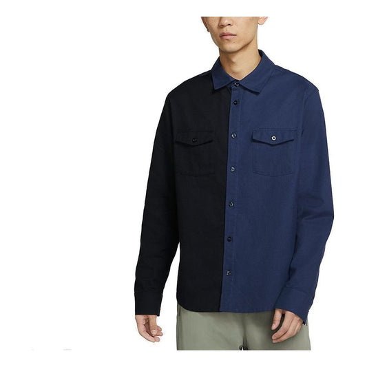 Nike SB Skateboard flannel Skateboard Splicing Long Sleeves Shirt Navy Blue DA4168-410