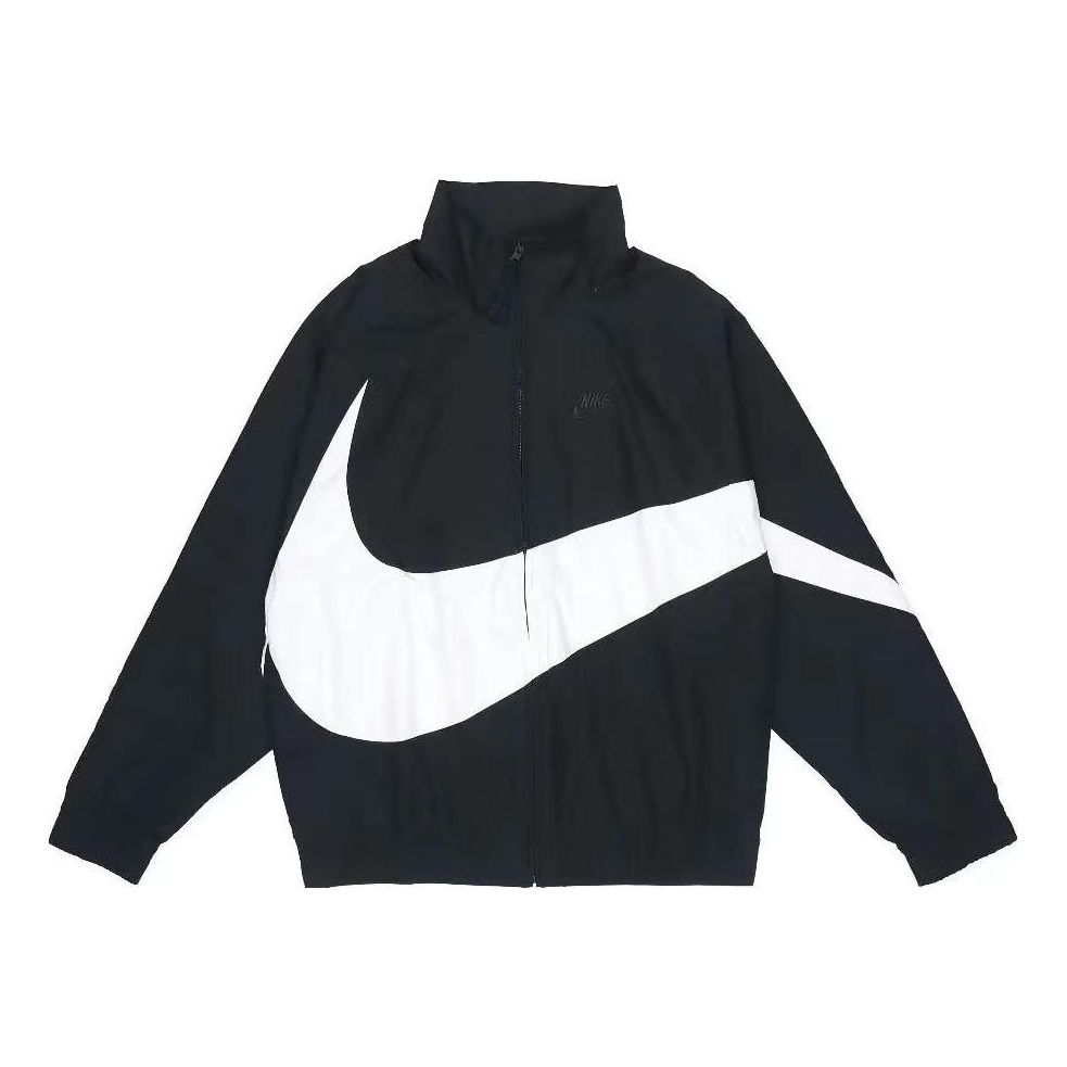 Men's Nike Large Logo Printing Zipper Casual Long Sleeves Jacket Autumn Black DV1363-010