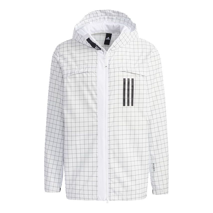 adidas WND Sports Plaid Windproof Hooded Jacket White GL8686