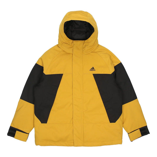 adidas Cb Bos Logo Jkt Contrast Color Stitching Hooded Down Jacket Yellow H23091