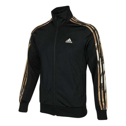 Men's adidas 3s Tt Tric Camouflage Stripe Sports Knit Stand Collar Jacket Autumn Black H48437